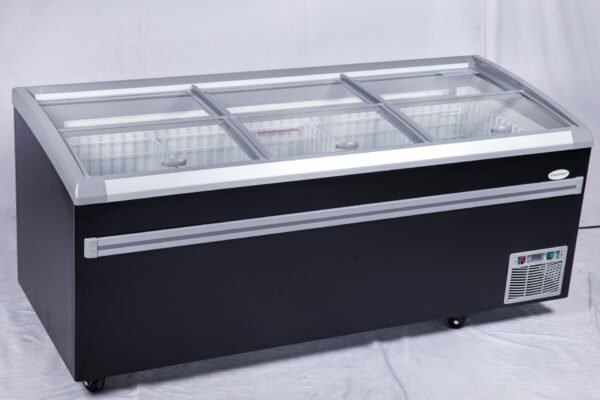 83” wide SUPERMARKET SLIDING GLASS TOP DISPLAY ISLAND FREEZER (Model: IHF-D2209PB )for Frozen Meat, Frozen Pizza, Icecream and Ice Bag