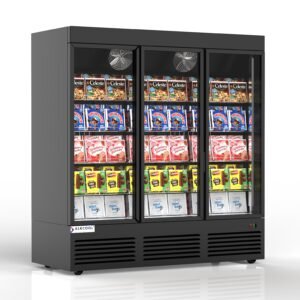 VISUAL THREE SECTION DISPLAY FREEZER W/ SWING DOOR TGDF70 Visualize- BOTTOM MOUNT COMPRESSOR, BLACK, 115V WITH HYDROCARBON REFRIGERANT (no wheels)