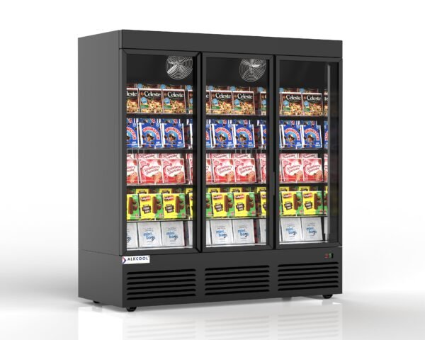 VISUAL THREE SECTION DISPLAY FREEZER W/ SWING DOOR TGDF70 Visualize- BOTTOM MOUNT COMPRESSOR, BLACK, 115V WITH HYDROCARBON REFRIGERANT (no wheels)
