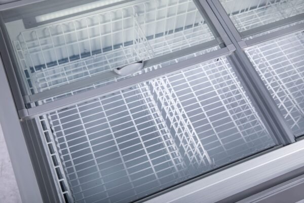 83” wide SUPERMARKET SLIDING GLASS TOP DISPLAY ISLAND FREEZER (Model: IHF-D2209PB )for Frozen Meat, Frozen Pizza, Icecream and Ice Bag - Image 5